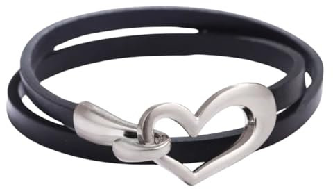 meberg NHQN694249 Wickelarmband Herz vers. Farben PU Leder Armband Damenarmband Lederarmband modern (Schwarz)
