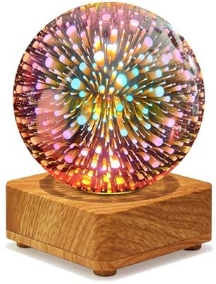 FIYSON 3D Tupfen Nachttischlampe,USB Romantisches Projektorlicht,LED GlasKugel Tischlampe,Schlafzimmer Atmosphäre Nachtlicht mit Holzsockel für Geburtstag Valentinstag Heimgeschenke (Stil 5)