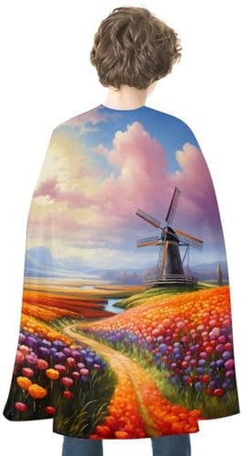 Dutch Windmills Tulips Halloween Cape Cosplay Costume Robe Christmas Cloak Dress Up Party Cape for Women Men