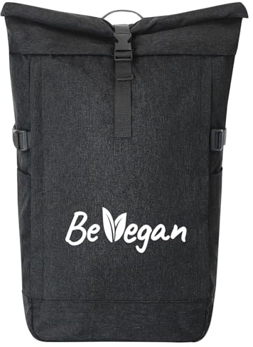 Huuraa Kurierrucksack Be Vegan Blätter 30-44 Liter Black Melange Fairtrade Rolltop Rucksack Geschenkidee