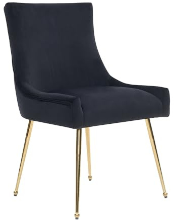Viviana Velvet Dining Chair – Modern Black Upholstered Accent Chair with Gold Legs, Ring Handle, Armless Design & High-Density Foam for Elegant Home Interiors Dining Room Living Room Restaurants
