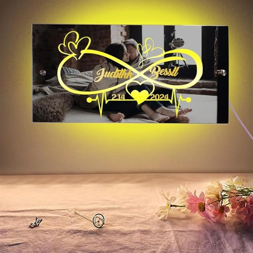 Individuelles Unendlichkeits-Herz-LED-Licht, personalisierbar, für Paare, Neonschilder, LED-beleuchteter Spiegel für Wand, Name, Nachtlicht, individuelles Geschenk für Valentinstag, Geburtstag