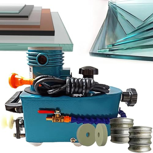 XUXIAO Kleine elektrische Maschine mit 850 W zum Anfasen und Polieren von Glas, mit 8 Diamantschleifern und 2 Polierscheiben, Blau