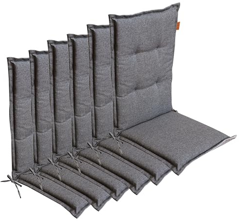 LILENO HOME Gartenstuhl Auflagen [6er Set - Hochlehner] in Grau - Bequeme | Liegen als Sitzauflagen für Gartenmöbel - Stuhlkissen für Gartenstühle und Klappstühle BAR
