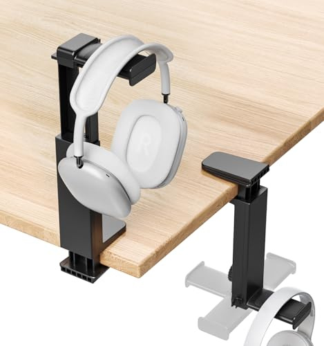 Headphone Stand Under-Desk or Headset Holder Above-Desk, Headphone Hanger & Headset Hook Under Desk Mount with Spring Clamp & Height Adjustable & Cable Clip for Gaming Gift Accessories
