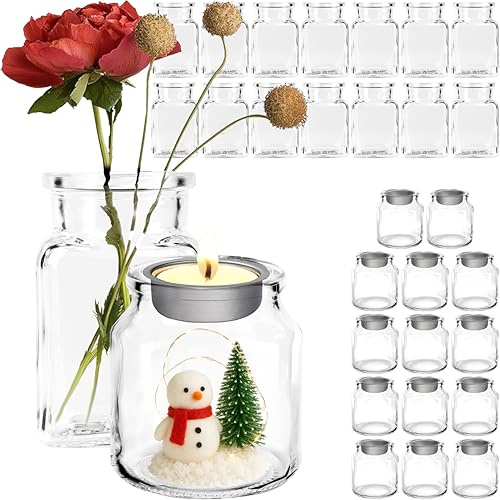 30er Pärchen-Set mit befüllbarem Teelichthalter & kleinen eckigen Vasen | Kleine Vasen aus Glas individuell gestaltbar - für Hochzeit, Tischdeko, Feier und persönliche Geschenke