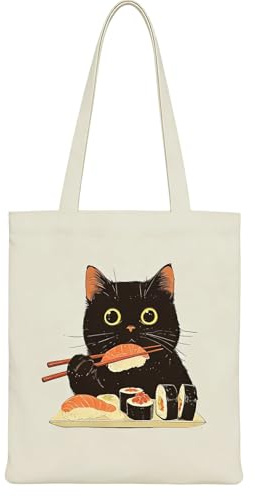 Katzengeschenke Stofftasche, Doppelseitig Bedruckte Baumwolltasche mit Innenfach, Katze Einkaufstasche für Katzenliebhaber, Shopper Tasche mit Magnetverschluss, Geschenke für Katzenbesitzer 40x35cm