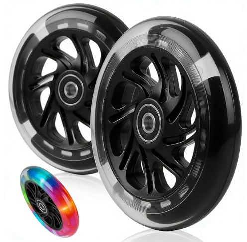 HENGBIRD 2 Stück 12cm Scooter Räder – Robuste ABS Ersatzräder mit 88A Härte, ABEC-9 Kugellagern und Batterieloser LED-Leuchtfunktion für Roller, Kick Scooter, Schwarz