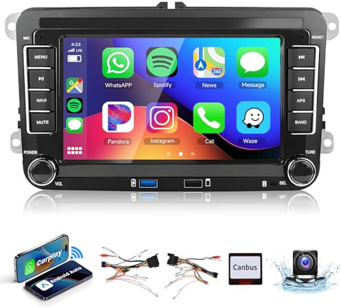 2+64G Car Stereo for VW Volkswagen Seat Golf Passat Jetta Beetle Tiguan Touran EOS 7 Android Double Din Radio Wireless CarPlay Android Auto Bluetooth,2 USB Slot,GPS,5G WiFi,FM+Backup Camera