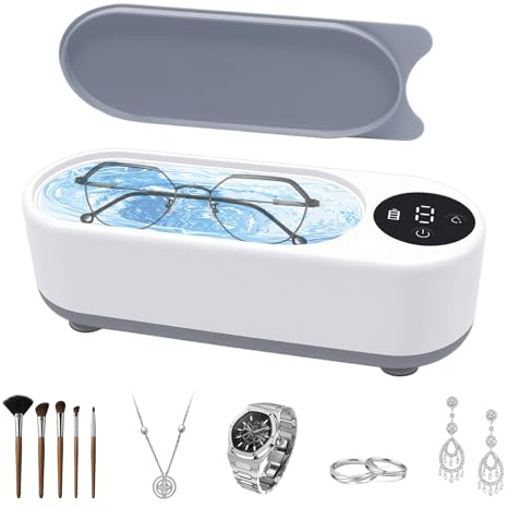 HASAIKA® Ultraschallreinigungsgerät Brille, Ultraschallreiniger Brille, zum Reinigen von Brillen, Schmuck, Uhren, Uhrenarmbändern, Zahnbürsten und vielem mehr (Weiß)