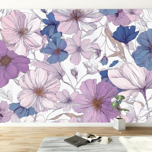 Générique Papier Peint Photo Panoramique 300 x 210 cm - Papier Peint intissé Mural Élégant Pastoral Fleuri Rose, Fresque Murale Tapisserie Décoration Rose poudré Pour Salon Chambre à Coucher