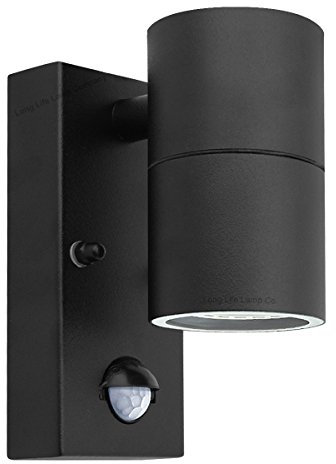 Long Life Lamp Company Black PIR Stainless Steel Single Outdoor Wall Light with Movement Sensor Down Outdoor Wall Light