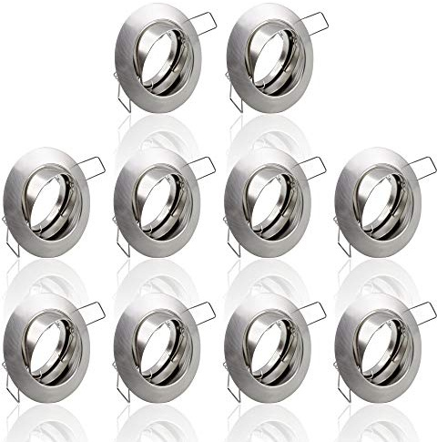 10x Einbaustrahler Set GU10 rund schwenkbar 230V – Eisen gebürstet – Deckenstrahler 104S-TP SN inkl. Fassung – Einbauleuchte Spot Einbaurahmen Deckenlampe