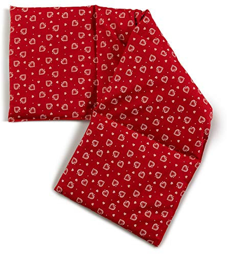 Coussin aux graines de lin compartimenté en quatre 60x20 cm - Rouge avec des coeurs - Coussin bouillotte aux graines - Compresse froide