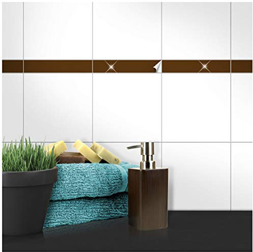 Wandkings Fliesenaufkleber - Wähle eine Farbe & Größe - Braun Glänzend - 5 x 25 cm - 50 Stück für Fliesen in Küche, Bad & mehr