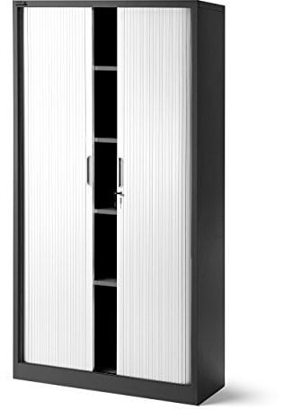 Jan Nowak Rollladenschrank Aktenschrank Büroschrank mit Rolltüren Metall Pulverbeschichtung 4 Einlegeböden 185 cm x 90 cm x 45 cm (Anthrazit-Weiß)