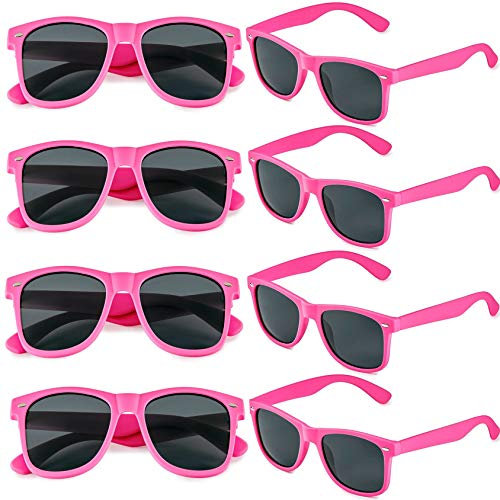 FSMILING 8 Paare Neon Party Sonnenbrille Set 80er Retro Klassisch Partybrillen Für Herren Damen(Rose Red)