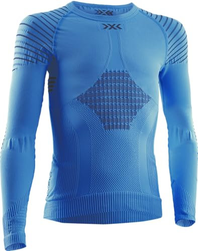 X-Bionic Invent 4.0 Round Neck Long Sleeves, Strato Base Camicia Funzionale Unisex bambini, Teal Blue/Anthracite, 8/9