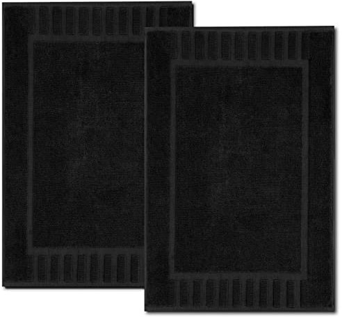 White Classic Lot de 2 tapis de bain de luxe – En coton absorbant pour hôtel, spa, douche/baignoire [il ne s'agit pas d'un tapis de salle de bain] 55,9 x 86,4 cm | Noir