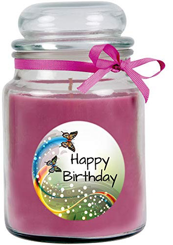 HS Candle Duftkerze im Glas - Happy Birthday Bonbon groß - Duft: Lavendel - Design: Schmetterling