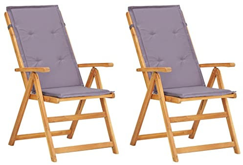 vidaXL 2X Madera Maciza Acacia Sillas Reclinables de Jardín con Cojín Mueble Tumbona para Salón Balcón Sillón Exterior Patio Cerca de Piscina Gris