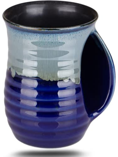 Oojdzoo Handwärmer, Tasse für Kaffee, handgefertigte Keramik, 473 ml, große Handwärmer, Tassen, Keramik, mit Taschengriffen, Geschenk für Neujahr, Weihnachten, halten Sie Ihre Finger warm, für