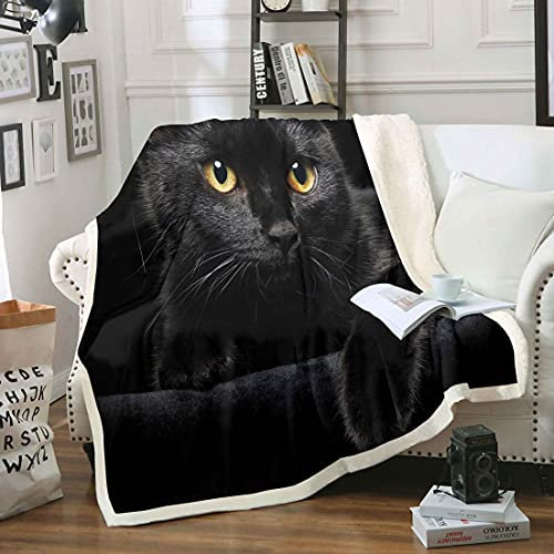 Loussiesd Katze Haustier Katzen Muster Decke 220x240cm Nettes Kätzchen Kuscheldecke für Kinder Kinder Leicht Mikrofaser Flanell Fleecedecke Mysterious Schwarze Katze Wohndecke Dekor