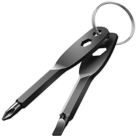 Screwdriver Keyring Set Comprise Flathead Screwdriver and Phillips Screwdriver&Wrench Tool,Portable Keychain Screwdriver Men Keychain Tool Gift (Black)