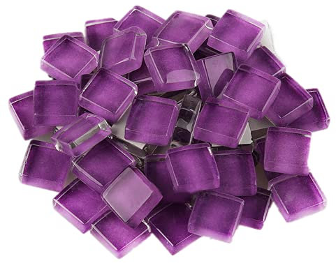 Glasmosaikfliesen Mosaiksteine, Bulk-Quadrat Glassteine Glasfliesen, Glasstücke für Basteln, Haus Deko,200 g, 1 x 1 cm(Lila)