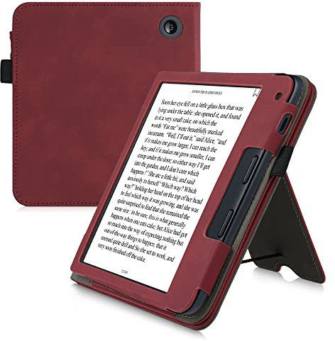 kwmobile Étui pour liseuse électronique Compatible avec Kobo Libra 2 - Housse Rabat liseuse en Simili Cuir - Rouge foncé