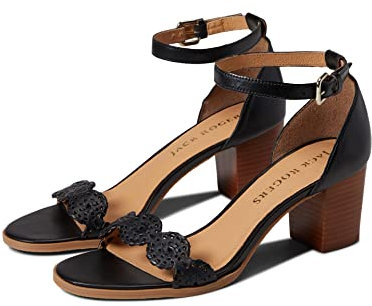 Jack Rogers Lauren Knöchelriemen, mittelhoher Absatz, Schwarz/Schwarz, 42 EU