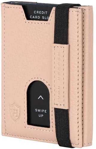 VON HEESEN Slim Wallet mit Münzfach & RFID-Schutz - Leder Geldbeutel - Mini Geldbörse für Herren und Damen - Kartenetui Echtleder Karten Portemonnaie klein - Kreditkartenetui Rose