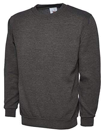 Mad Ink Plain Classic Crewneck Sweatshirt Jumper Top (L, Charcoal)
