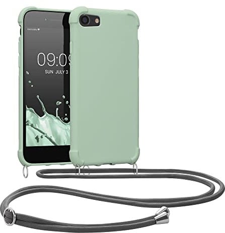 kwmobile Crossbody Case Compatible with Apple iPhone SE (2022) / iPhone SE (2020) / iPhone 8 / iPhone 7 Case - TPU Silicone Cover with Strap - Gray Green