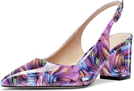 Castamere Donna Medio Chunky Blocco Tacco Heel a Punta Slingback Pumps Slip-on Cute Dress Cinturino alla Caviglia Sandali 6.5 CM Heels Viola Multicolore 44 EU