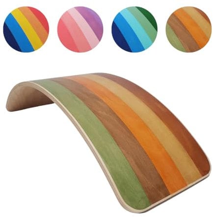 SmartToys4U Wooden Balance Board for Kids - Montessori Toddler Wobble Board, Natural Wood Sensory Toy for Children, Autism Friendly Indoor Outdoor Curvy Seesaw, Yoga Fitness Board for Adult (Earth)