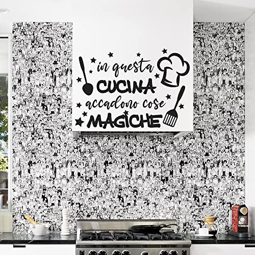 FNGEEN Adesivi Murali Cucina In Questa Cucina Accadono Cose Magiche PVC Nero Chic e Magico