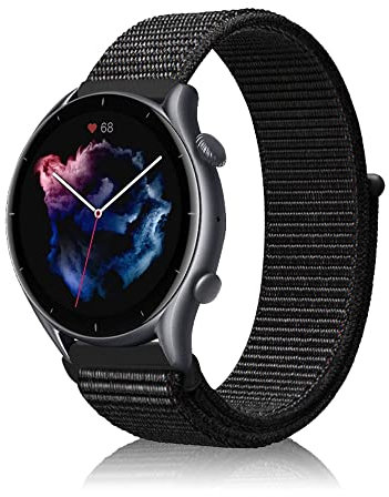 Niboow 22mm Armband für Amazfit Bip 5/GTR 4/GTR 3 Pro/GTR 3/GTR 2 eSIM/GTR 2e/GTR 47mm, Nylon Atmungsaktiv Armbänder Uhrenarmband für Amazfit Cheetah/Cheetah Pro/Stratos 3/Stratos 2s-Schwarz