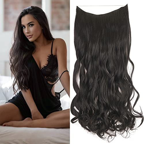 Cybelleza 45cm Haarextension Gummiband Lang Gewellt 1 Tresse Haarverlängerungen Haarteile Secrets Wire Hair Extensions mit Unsichtbarem Draht Synthetisches Haar für Frauen (Dunkelbraun)