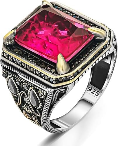 TAKILINGO Gestanzter Ring aus massivem 925er Sterlingsilber, Krallendesign, roter Paraiba-Herrenring, türkischer handgefertigter Silberschmuck, Geschenk für ihn