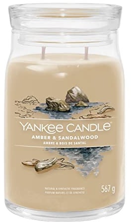 Yankee Candle Signature Duftkerze | große Kerze mit langer Brenndauer „Amber & Sandalwood“ | Soja-Wachs-Mix | Perfekte Geschenke für Frauen