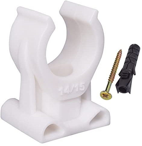 SKIR'CO Clip per Tubi - 20 Pezzi Morsetti in Plastica da 14 a 15 mm, Tipo U, Ganci Bianchi