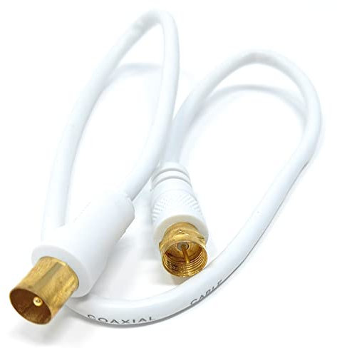 DRUT 50cm RF TV Aerial Male to F Type Connector Male Plug Coaxial Coax Cable, Lead, 75 Ohm, 3C-2V 1.6ft White Gold Connectors