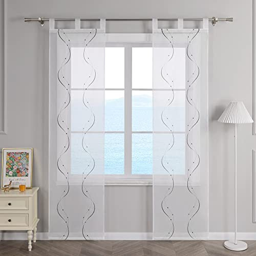 ESLIR Schiebegardinen Voile Flächenvorhänge Set 2er Schiebevorhang Wohnzimmer Gardinen mit Schlaufen Transparent Vorhang Bestickt Grau BxH 57x245cm 2 Stück