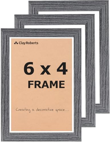 Picture Frame 6 x 4, Dark Grey, Pack of 3, Freestanding and Wall Mountable, 10 x 15 cm, 6x4 Picture Frames, Grey 6x4 Photo Frames, 4x6 Photo Collage Gallery Display