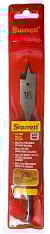 Starrett Flat Wood Drill Bit - 16 x 152mm KFWD16A High Speed Steel HSS 1/4 Inch Hex Shank Spade Drill Bit - Woodworking Hole Cutter Tool