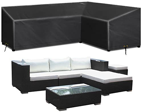 RICHIE L-Shape Garden Furniture Covers Waterproof, Outdoor Patio Rattan Corner Sofa Cover, L Shape Garden Sofa Covers Heavy Duty Windproof Rip Proof 420D Oxford Fabric (260x210x82cm) - Left Side Long
