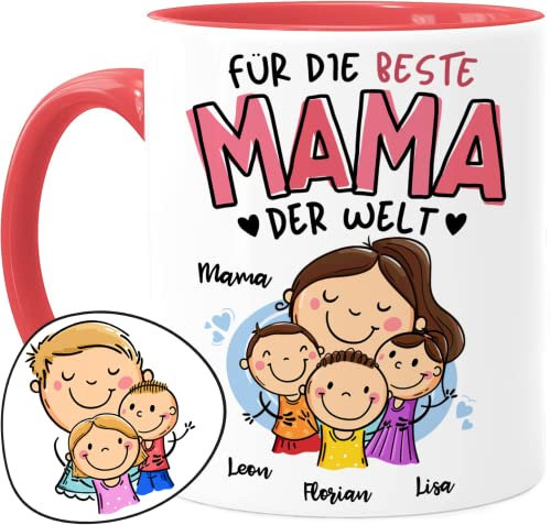 Tassenliebling® Mama Tasse personalisiert mit 1-3 Kindern - Rot - Für die beste Mama der Welt - Muttertagsgeschenk oder Geburtstagsgeschenk - Geschenk für Mama