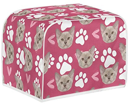 Kuiaobaty Cute Cats Paws Toaster Cover 2 Slice,Kitty Print Kitchen Accessories, Toaster Machine Cover Dust And Fingerprint Proof, Pink