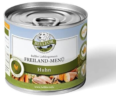 Bellfor Freiland-Menü Getreidefreies Nassfutter für Hunde mit Huhn 200g, Hundefutter ohne Getreide und ohne Zuckerzusätze, Qualitätsernährung für Ihren Vierbeiner
